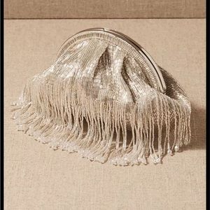 BHLDN Claudia clutch by Zhuu. Beaded silver crystals.